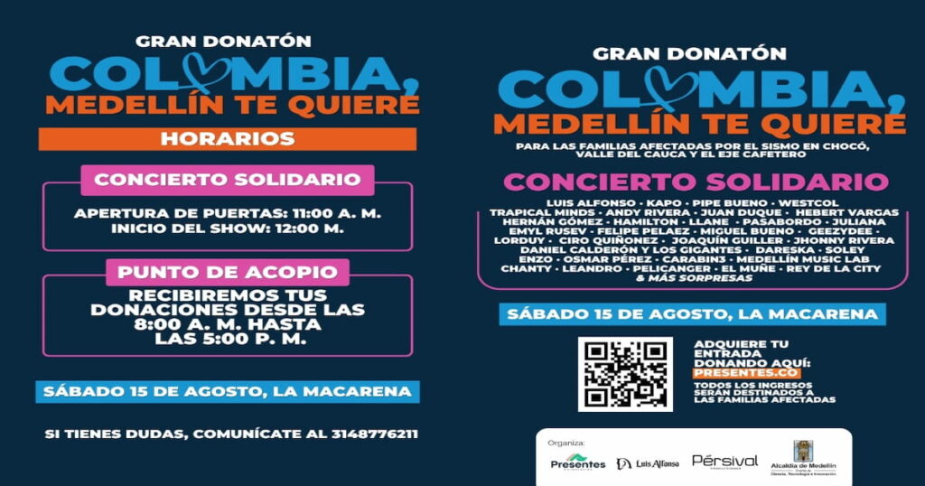 Concierto Colombia Medellín Te Quiere en La Macarena para apoyar a damnificados del terremoto