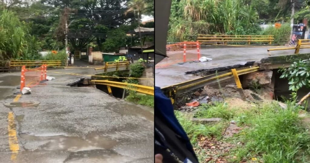 Puente La Limona cerrado por emergencia estructural entre Itagüí y San Antonio de Prado.