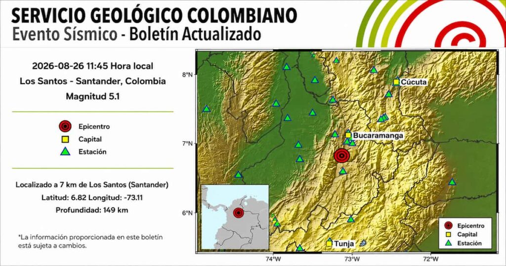Temblor de magnitud 5,1 sentido en Medellín este 26 de agosto de 2026
