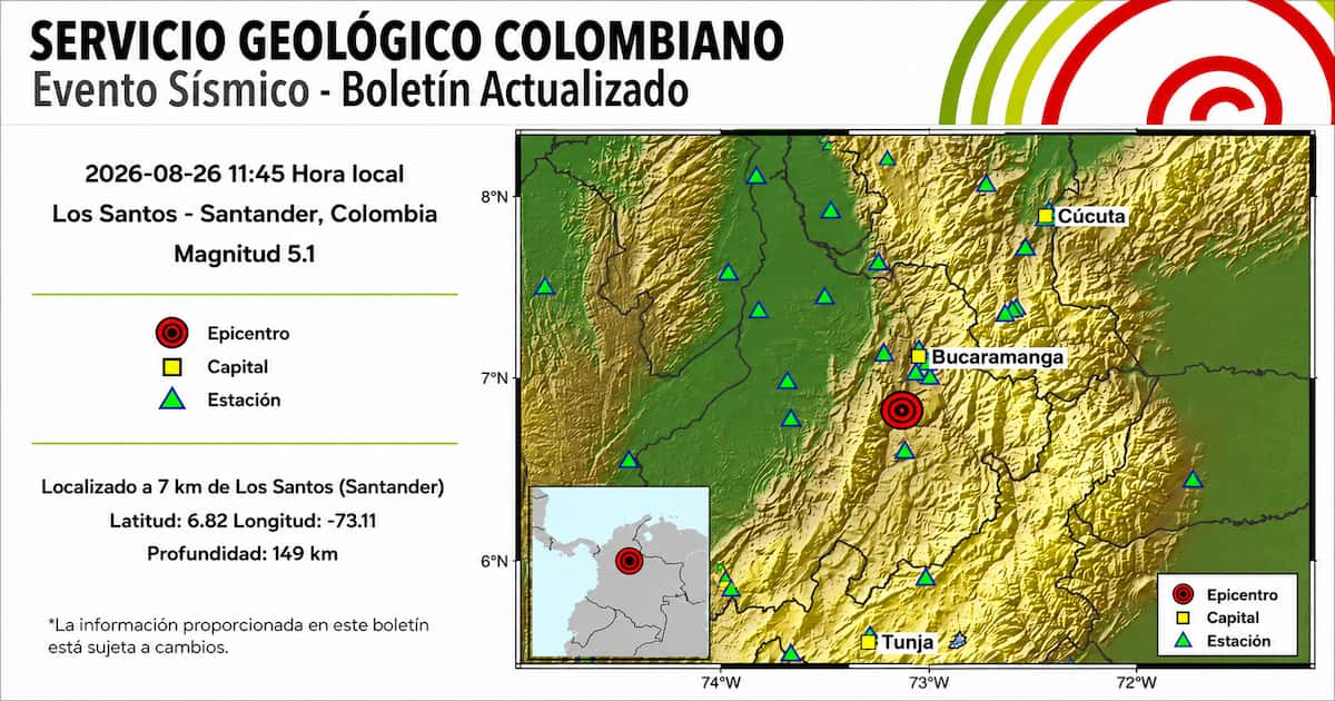 Temblor de magnitud 5,1 sentido en Medellín este 26 de agosto de 2026
