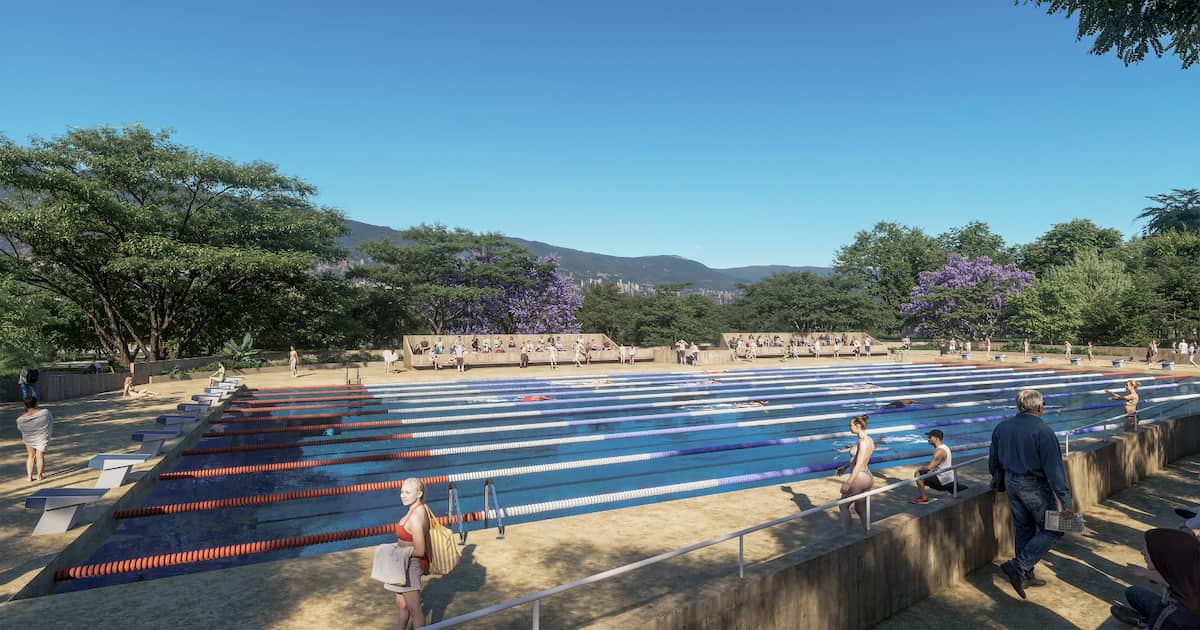Render del nuevo Complejo Acuático Carlos Mauro Hoyos que será construido en el Gran Parque Medellín.