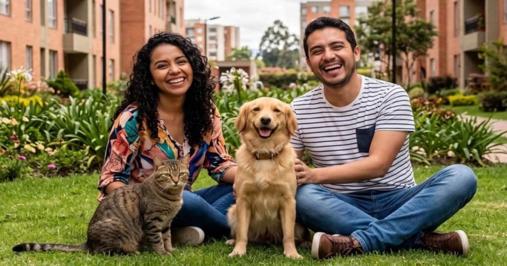 Perro y gato junto a su responsable, imagen ilustrativa sobre identificación digital de mascotas en La Estrella.